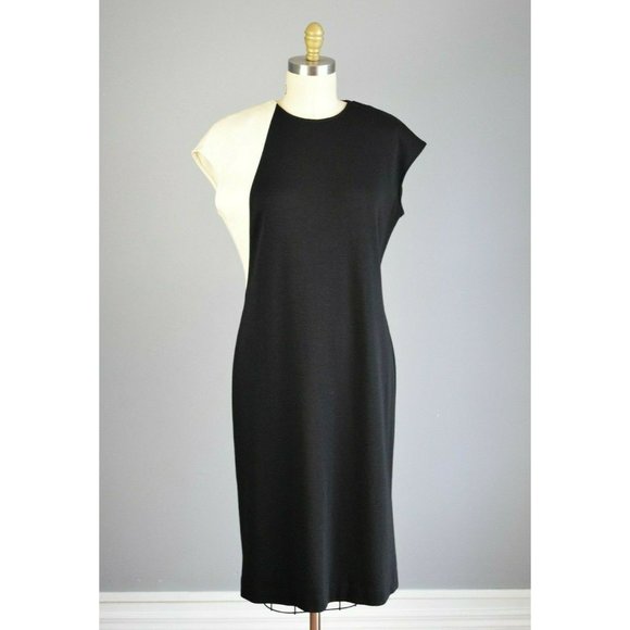 Worth Dresses & Skirts - WORTH WOOL STRETCH KNIT BLACK IVORY CAP SLEEVE MIDI DRESS